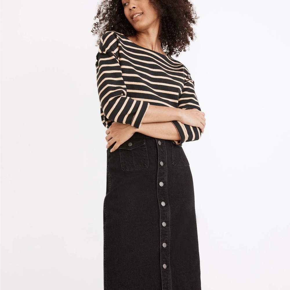 Madewell Black Button-Front Midi Skirt